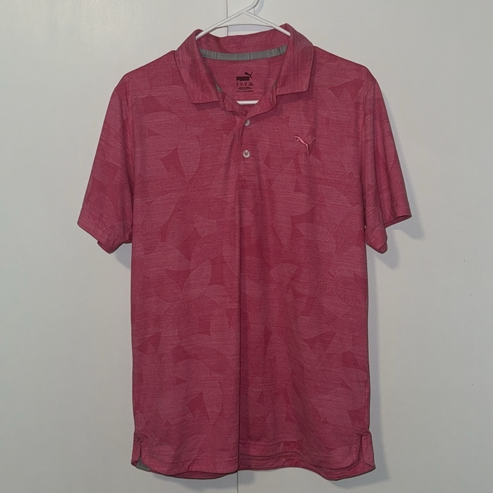 Puma CloudSpun Golf Short Sleeve Polo Shirt Pink Palm Print Men’s Small S